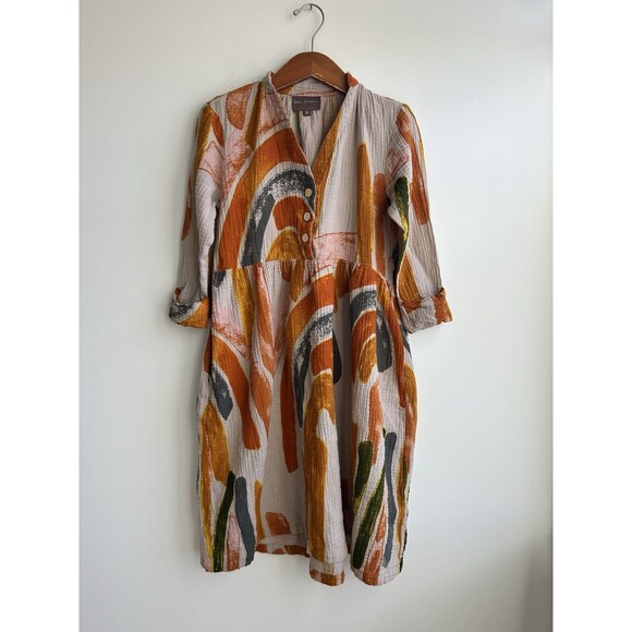 Bel Kazan Muslin Gauze Midi Dress Orange Boho Size XS - Picture 1 of 8